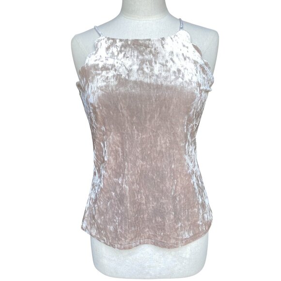 A Byer Y2K Crushed Velvet Tank Top Rose Gold Scallop Going Out Coquette Indie -S - Picture 1 of 13